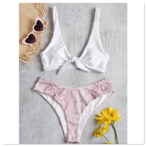 Other - SALE! White Stone Print Knotted Bikini